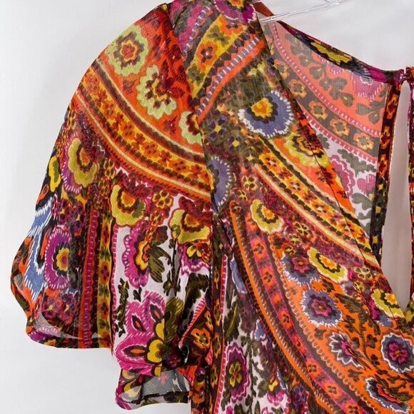 Akemi + Kin Anthro Sz US 0 Multicolor Murol Flutter Faux Wrap Chiffon Maxi Dress - Picture 5 of 11